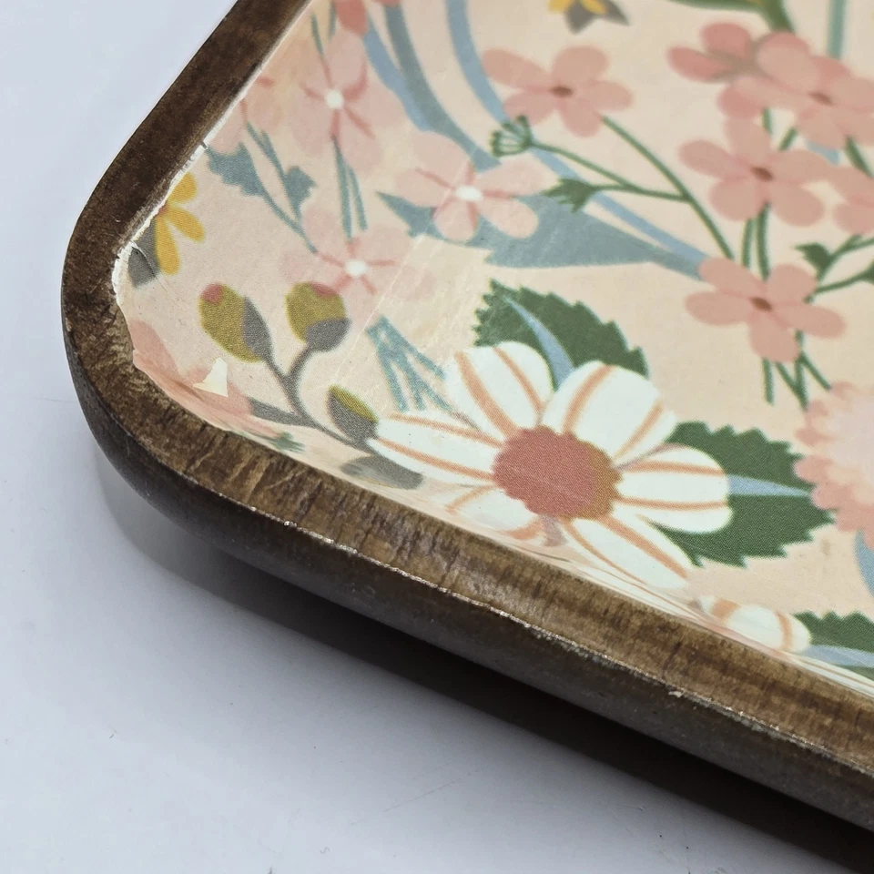Creative Co-Op Yellow W White Acacia Flowers Decorative Enameled Wood Tray 6.25" - Image 4 of 4