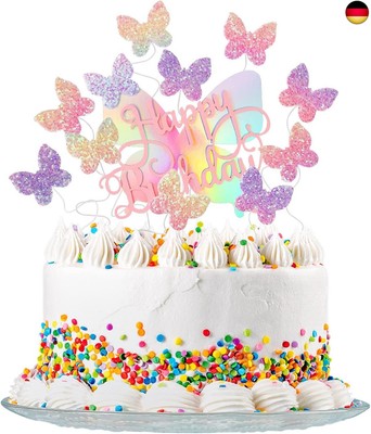 SOSPIRO 11 Stück Schmetterlinge Tortendeko Cake Topper Glitter Happy Birthday 