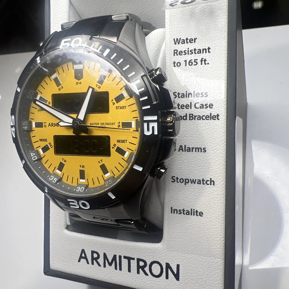 ARMITRON 男式 GUNMETAL 不锈钢-GOLDFINCH 手表 20/5347YLDG 45 毫米 — 第 2/4 张图片