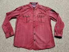 Roar Shirt Men 2XL Red Button Up Aviation Edition Patches Grunge Fade Distressed