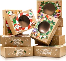 Christmas Cookie Boxes for Gift Giving - 12 Kraft Christmas Cookie Tins with Lid