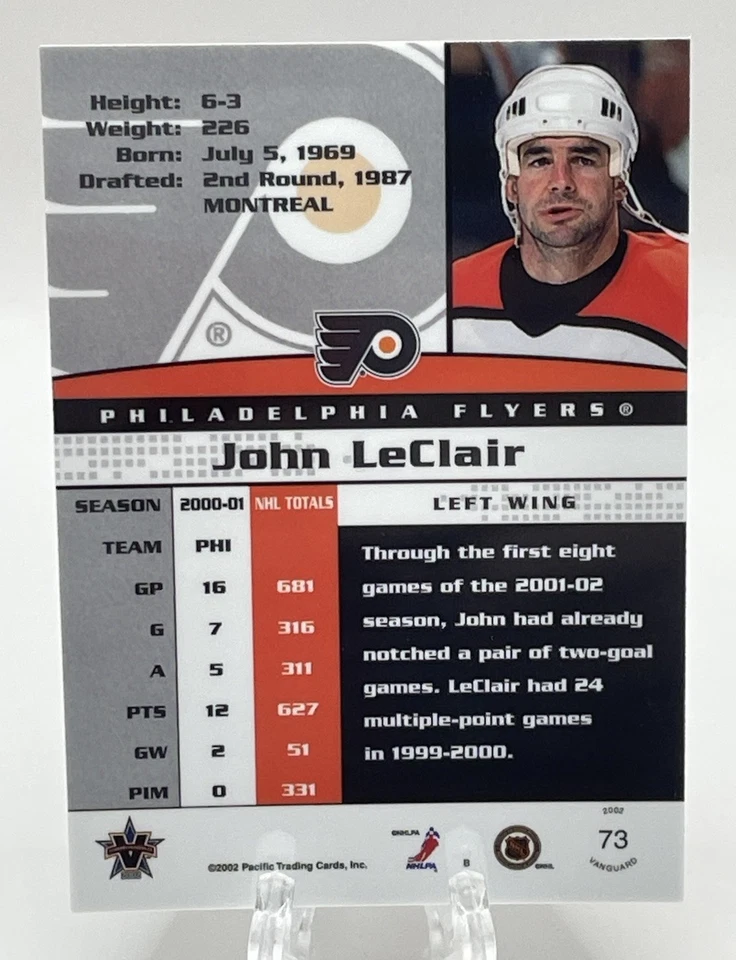 2002-03 NHL Pacific Vanguard Rare Red Parallel /38 JOHN LECLAIR 73 Flyers Hockey - Image 3 of 3