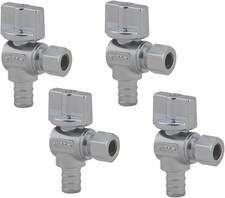  4-Packs Angle Stop Valve 1/2-In PEX X 3/8-In Comp, Quarter Turn Water Shut-Off