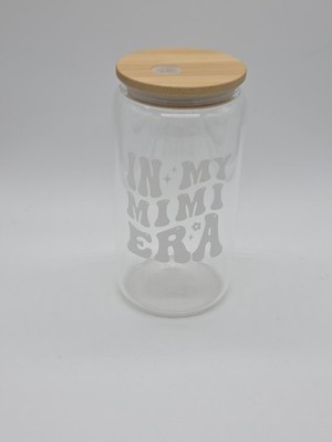 Open Box In My Mimi Era Cup Clear Glass 16 Ounce Best Auntie Gifts Straw Lid