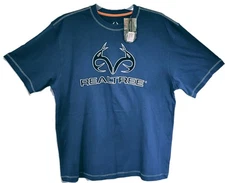 Realtree Tee Shirt NEW Men's L Blue Cotton Graphic Short Sleeves Tagless 