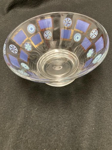 Culvers Vintage 1960s MCM Carnival Glass 22k Gold & Turquoise Snack Bowl VGC