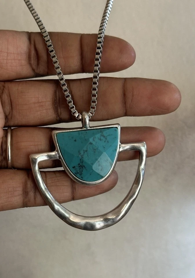 Collar Lucky Brand SemiPrecioso Acentos Turquesa Suroeste Tono Plata Foto 4 de 4