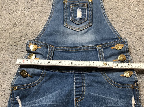 Girl’s Distressed Denim Jumper Skirt Sz 6 Blue Cotton Stretch Buttons Pockets - Picture 5 of 7