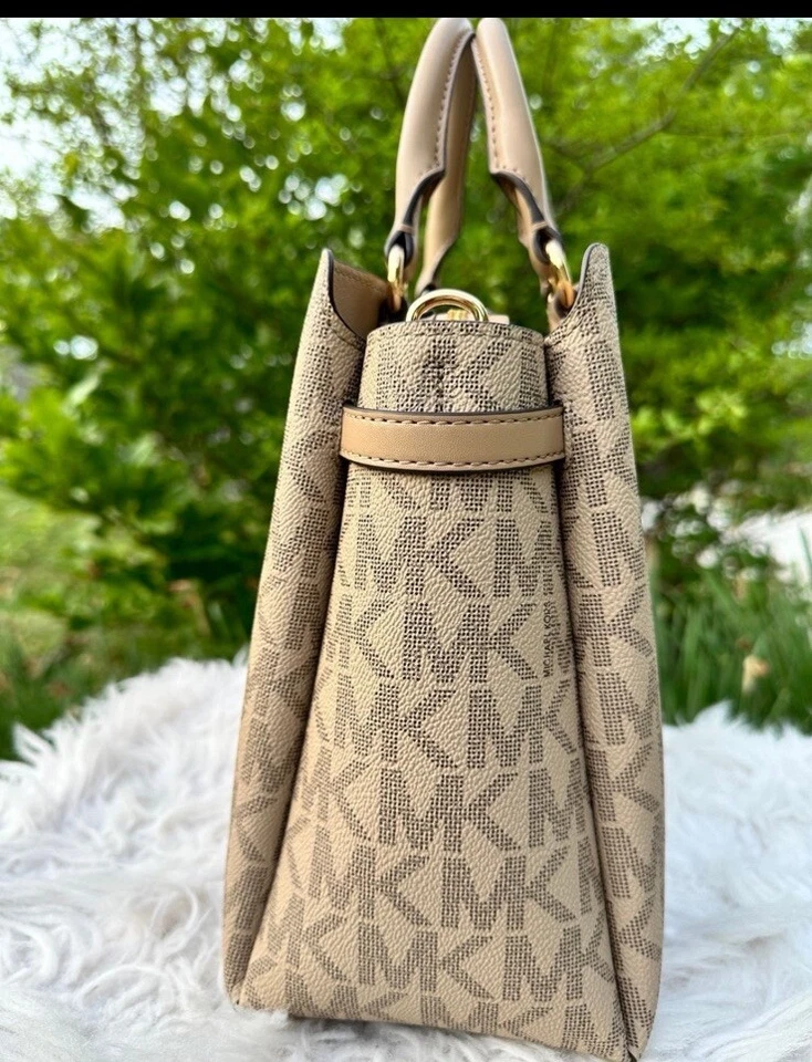 Bolsa de mão Michael Kors Reed couro grande satchel cor dividida camelo multi feminina - Imagem 3 de 4