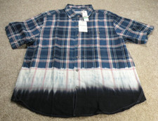 Tommy Bahama Soul Cal Surf Plaid Button Up Shirt Mens Bering Blue Cotton Large