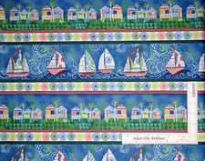 Sail Boat House Swirl Border Stripe Cotton Fabric QT 24343-W Dream Boats - Yard