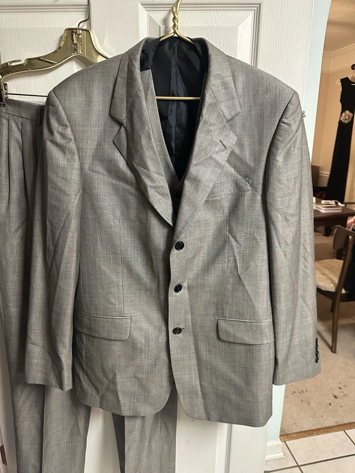 Jones New York Traje Hombres 40L Gris Mezcla Lana 3 Piezas Pantalones 33x32 Vnt Chaqueta Chaleco Años 90 Foto 2 de 4