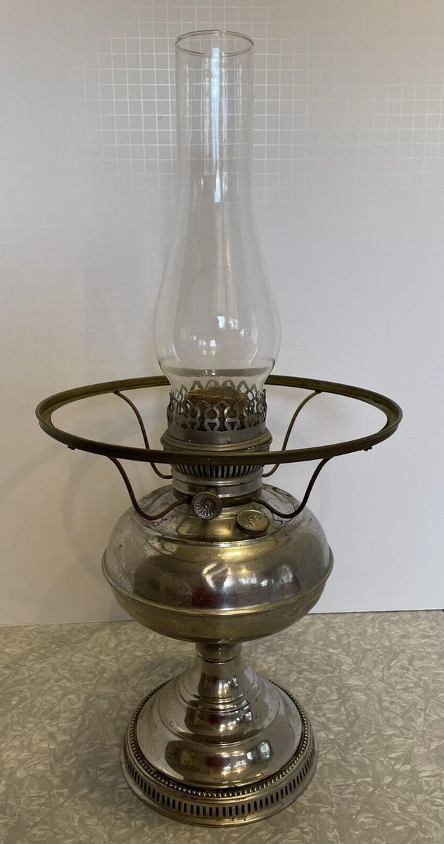 RAYO CENTER DRAFT NICKEL OIL LAMP SPIDER SHADE RING WICK CHIMNEY