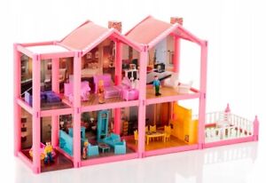 Large 136 Pcs Doll House Set 2 Story 6 Rooms Barbie Doll Dollhouse 3 Figurine Ebay