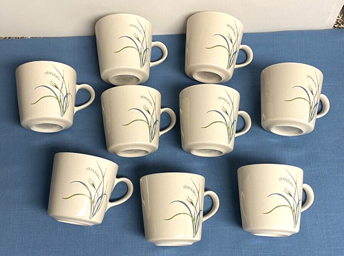 Set of 9 Corelle Coordinates Stoneware Ivory Coffee Tea Mugs Cups Wheat Design - Picture 3 of 8