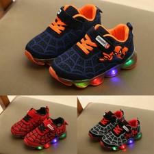 Boys Kids Spiderman LED Trainers Shoes Flashing Light Up Casual Sneakers AllSize