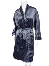 Vanity Fair Womens Silky Gray Robe Lace Front Housecoat Negligee Cover Up