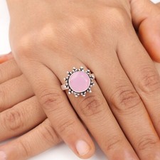 Rose Chalcedony Gemstone 925 Sterling Silver Jewelry Handmade Ring Gift For Her