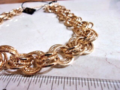 Noir Multi Triple Link Gold Tone Chain Necklace- New