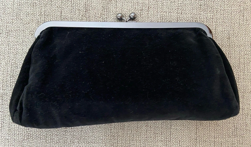 Bolso sin asas de terciopelo Express vintage bolso de noche cartera lentejuelas flor terciopelo negro Foto 3 de 4