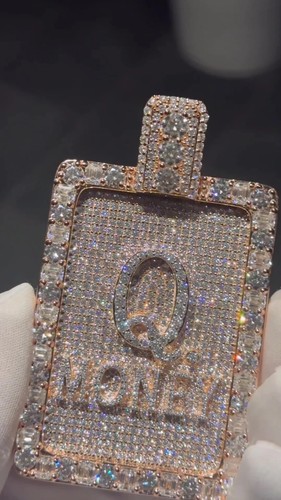 5Ct Round Real Moissanite Customize Q MONEY Letter Pendant 14K Rose Gold Plated - 第 6/7 張圖片