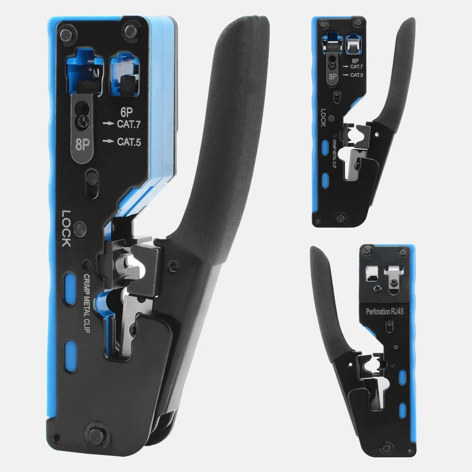 Alicate de crimpado RJ45 Paso a través de crimpadora peladora cortadora para Cat7 Cat5e 8P8C modular Foto 3 de 4