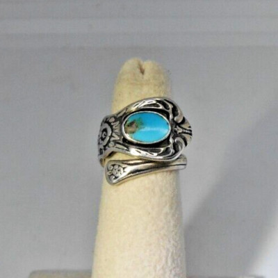 Santo Domingo Juan Pedro Garcia Turquoise Wrap Ring Sterling Silver S5.5 Adjusts