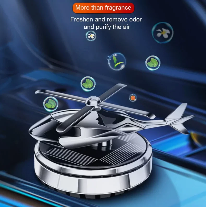 Ambientador de aire para automóvil difusor de aromaterapia giratorio de energía solar en forma de helicóptero Foto 3 de 4