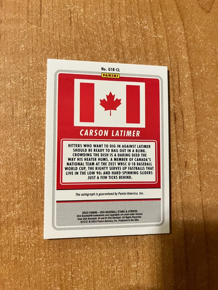 2023 Panini Stars & Stripes - Carson Latimer - Cracked Ice World Cup Auto 19/23 - Image 2 of 2