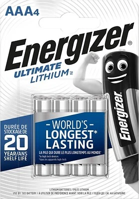 Pile AAA lithium LR03 LR3 E92 Micro Energizer Ultimate Paquet de 4 piles - Photo 1/3