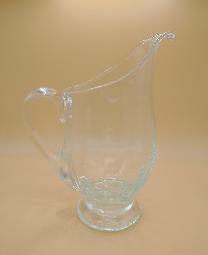 Pitcher Clear Green Hand Blown Bubbles Footed Applied Clear Handle 6.25" RARE - Picture 4 of 11