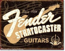 Vintage Replica Tin Metal Sign Fender Guitar Stratocaster 60 years amp 1954 1994