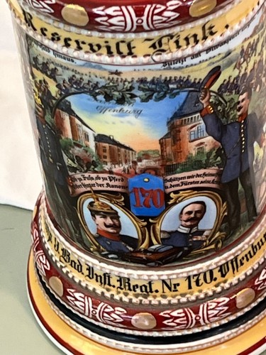 1913 German Lithophane Regimental Military Stein Infantry members listed - Picture 3 of 11
