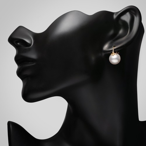 12.3-12.5mm Round White Australian South Sea Pearl Earrings 14Kt Yellow Gold - Picture 4 of 6