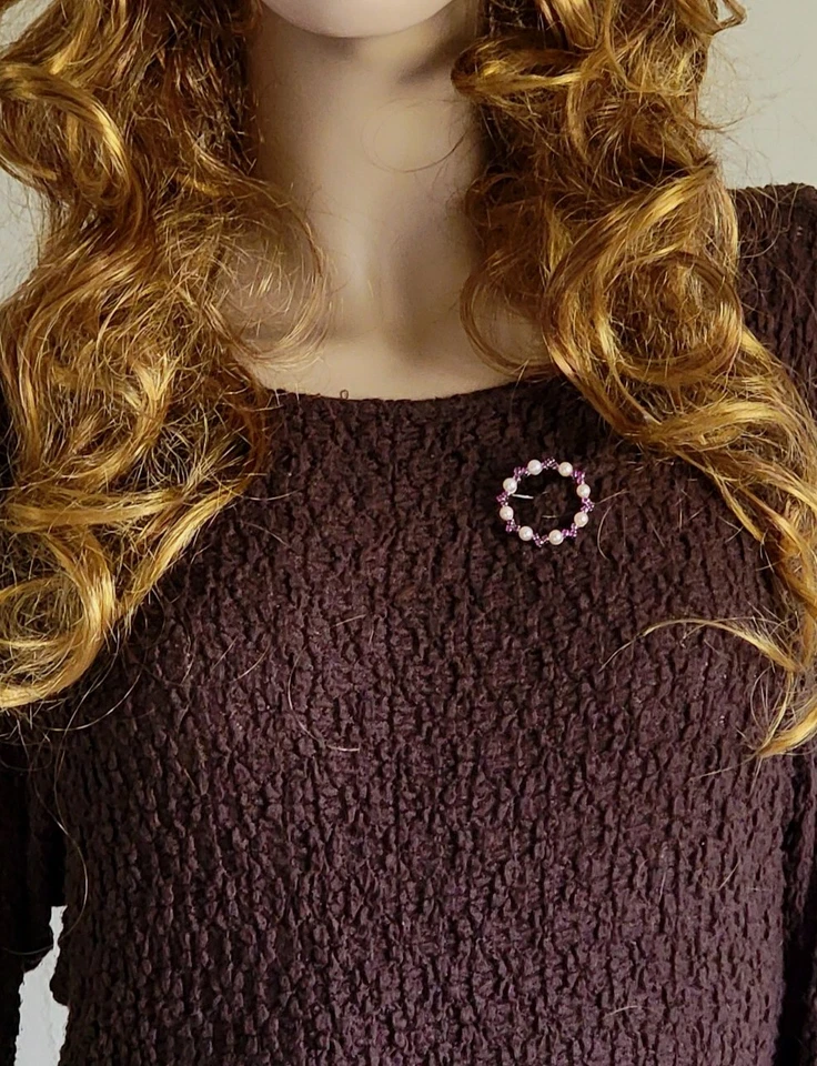 Broche de perlas rubí oro blanco de 18k - Broche de piedras preciosas Designer Estate 5,9 m Foto 2 de 4