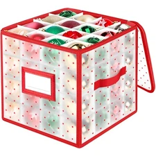 Christmas Ornament Storage Box with Adjustable Dividers, Store up to 64 of