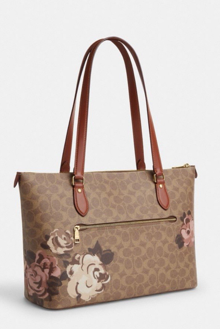 NWT Coach Gallery Tote Bag In Signature Canvas Leather With Rose