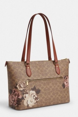 NWT Coach Gallery Tote Bag In Signature Canvas Leather With Rose