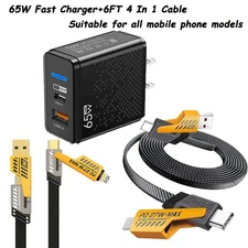 65W Fast Type C Wall Charger , 4-In-1 65W Super Fast Cable For Cell Phone iPad