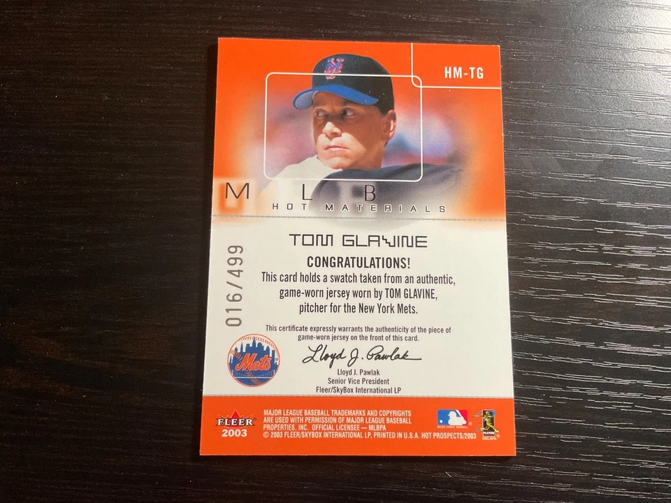 2003 Fleer Hot Prospects Hot Materials 16/499 Tom Glavine (Atlanta Braves) - Image 2 of 3