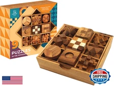 BSIRI 9-in-1 Wooden Brain Teaser Puzzles for Adults & Teens - Hard 3D Challenge