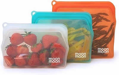 Wiederverwendbare Silikon Lebensmittelbeutel - Auslaufsicherer Gefrierbeutel 3er Set - Mehrfarbig