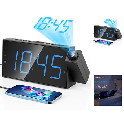 Projektionsuhr mit 7 Zoll Display, 2 Wecker, USB Anschluss, Dim
