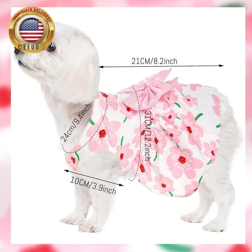 Floral Dog Dress Cute Dog Skirt Pet Dress Summer Pet Clothes for Puppy Small Cat - Image 4 of 4