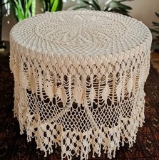 Tischdecke, gehäkelt, Handarbeit, Baumwolle, beige, rund, 190 cm Durchmesser