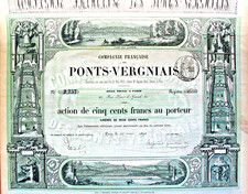 1854 C. F. des Ponts-Verniais Paris akcje + kupony Francja Francja mosty