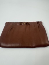 Brown Faux Leather Clutch Purse With Bow Accent Satin Interior