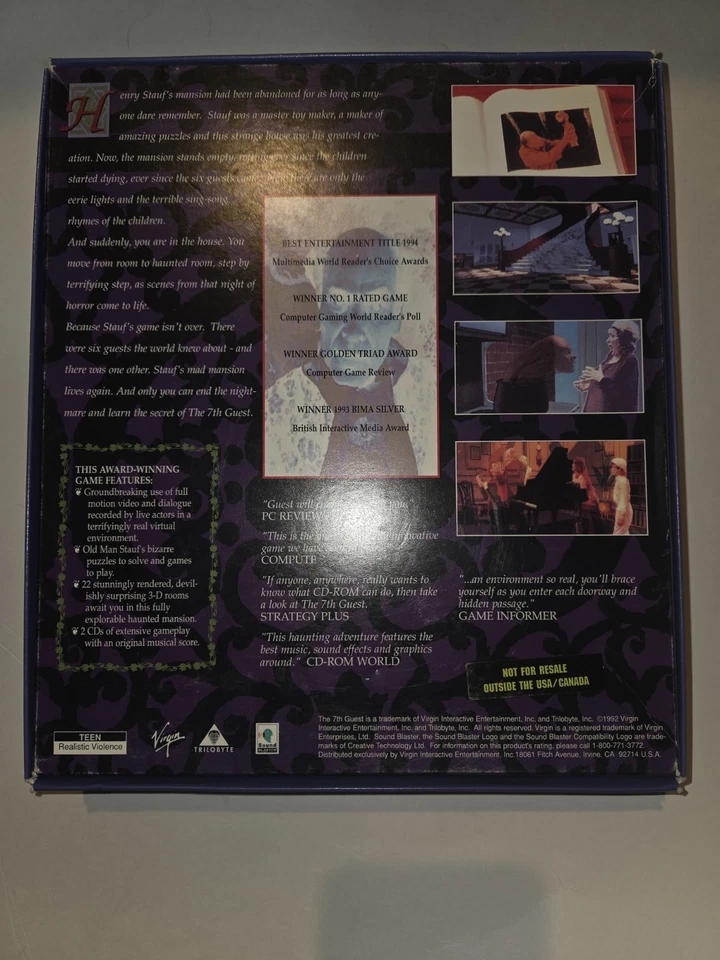 The 7th Guest 1992 PC CD-ROM Video Game Complete in Big Box - Horror Adventure - Image 4 of 4