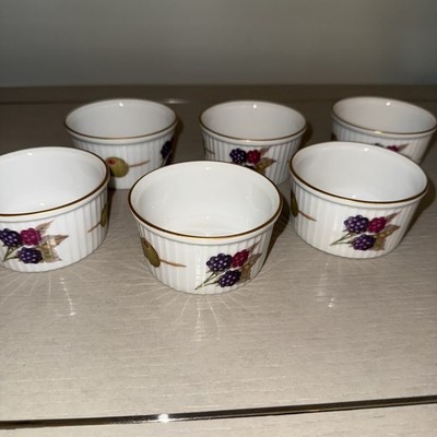 Set of 6 Royal Worcester England EVESHAM Vale Porcelain Ramekins- Fruits 3 1/4''