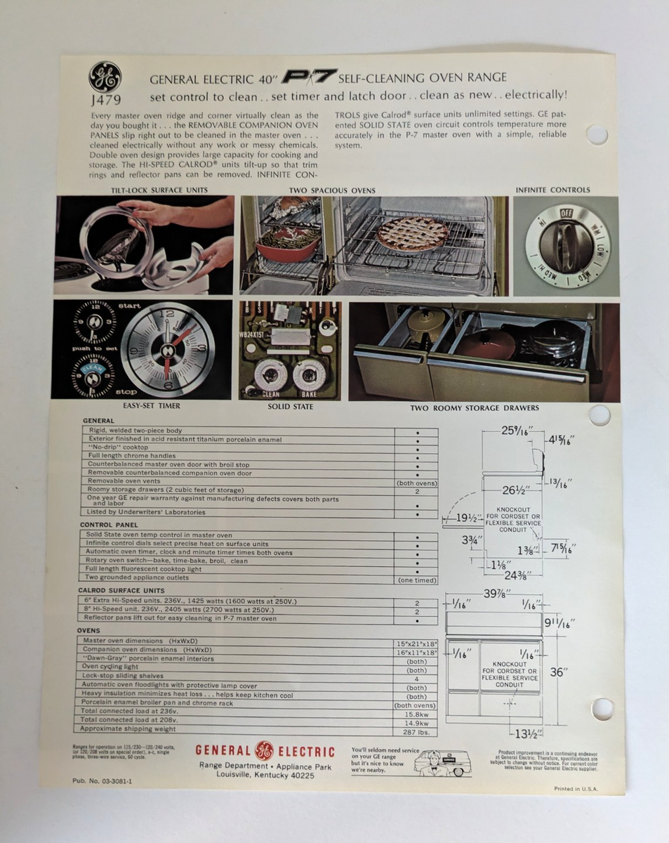 Vintage GE P7 Self-Cleaning General Electric Range Brochure Model